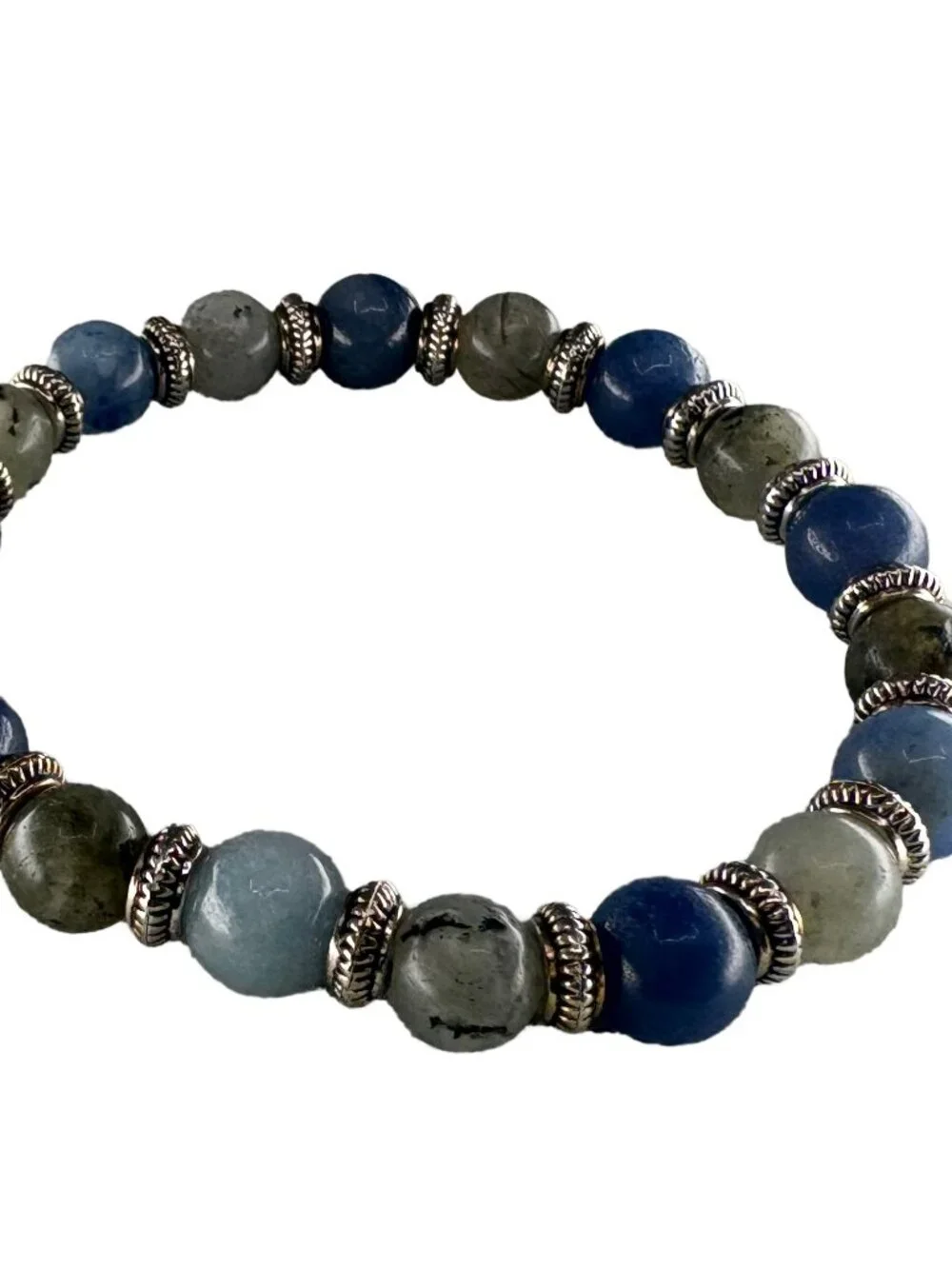 8mm Natural Blue Aventurine Labradorite Bracelet Grey Flash Gemstone Beads Gift